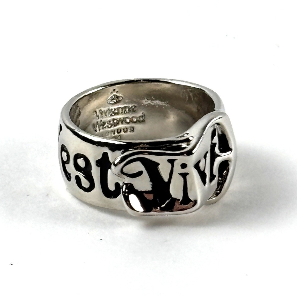 Vivienne Westwood Belt Ring Unisex Size M Silver Buckle Logo 925 Punk Grunge